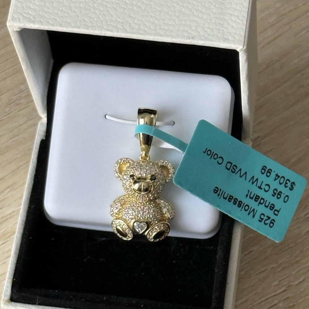 Moissanite Gold Teddy Bear Pendant on Sterling Silver 925. - Picture 2 of 4